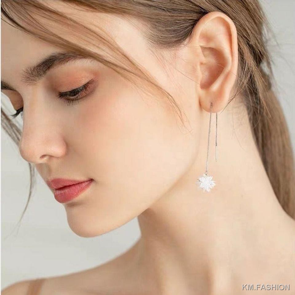 ตุ้มหู ต่างหูแฟชั่น ☾925 Sterling Silver Needle Hypoallergenic Korean Flower Snowflake Zircon 1283