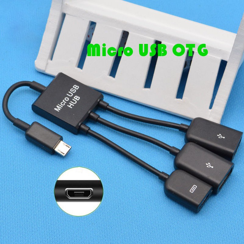 สายแปลง Micro USB OTG hub แบบมีไฟเลี้ยงด้วย Micro USB Cable 3 in 1 Micro USB OTG Host Cable Hub Cord