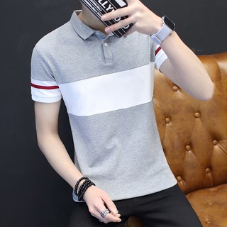 3สี Mens Polo Shirt Short Sleeve Polos แฟชั่นเย็บสีผู้ชายโปโลเสื้อโปโล