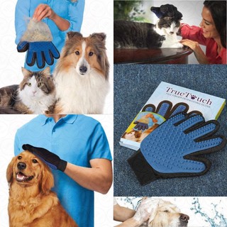 YHL อุปกรณ์แปรงขนสัตว์เลี้ยง หวีและที่แปรงขนหมาและขนแมว True Touch Pet Glove