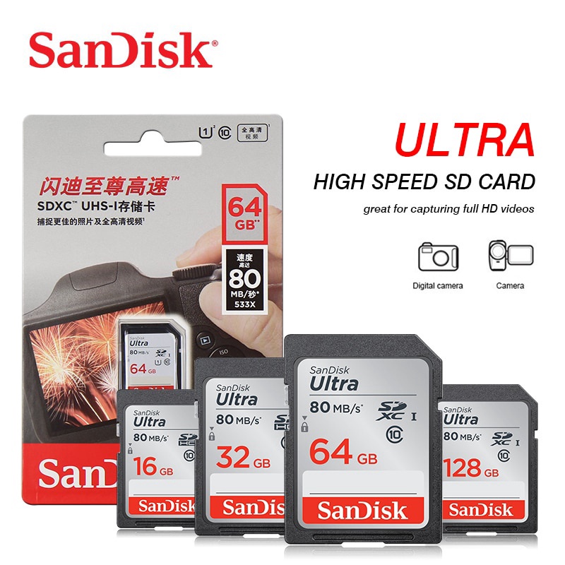 Memory Card 32GB SDHC 64GB 128GB SDXC C10 USH-I Flash Card for Digital ...