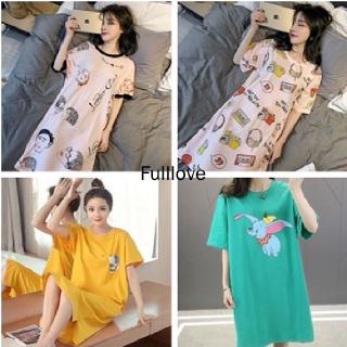 Fulllove [พร้อมส่ง] ชุดนอน เดรส 7 ลายการ์ตูน, กระโปรงนอน M-2XL Sleepwear Cartoon