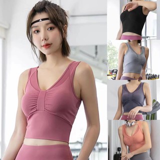 (YOGA-604) Sport Bra สปอร์บราอกจีบโบว์ ✅ใส่เที่ยว ออกกำลังกาย ใส่กระชับ มีฟองน้ำ งานสวยผ้าดีมาก