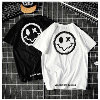 【Hot】Crop เสื้อเชิ้ตแขนสั้น เสื้อยืดแขนสั้นคอกลม เสื้อยืดผู้ชาย สกรีน XO smile(232)