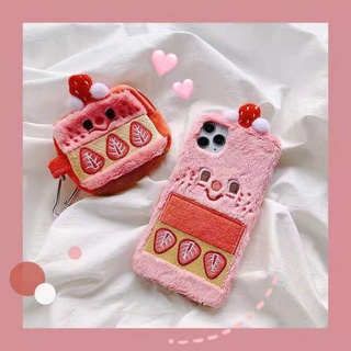 เคสไอโฟน ไอโฟน 13 เคสนิ่ม พร้อมส่งจากไทย 11 12 13 X MAX XR  7+ 8PLUS ขนชมพูสตอเบอรี่ TPU-SK054