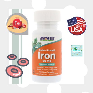 [ ธาตุเหล็ก ] Now Foods, Iron, Double Strength, 36 mg x 90 แคปซูล (Veg Capsules)