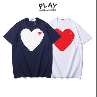 เสื้อยืดคอกลม แขนสั้น ผ้าฝ้าย ปักลายหัวใจ PLAY ทรงหลวม สําหรับผู้ชาย และผู้หญิงS-5XL