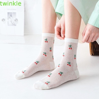 Twinkle1 ถุงเท้าผ้าตาข่ายลายดอกไม้ระบายอากาศสไตล์เกาหลี