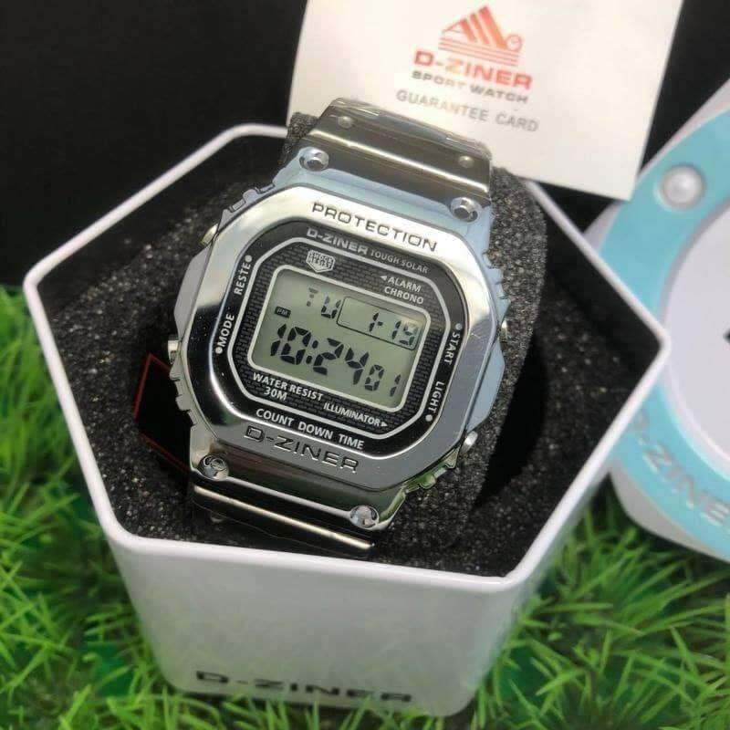 นาฬิกา D Ziner รุ่นใหม่ล่าสุด สไตล์ G shock สุดฮิต ที่กำลังนิยมในขณะนี้ ( สีเงิน) สินค้าของแท้ 100%
