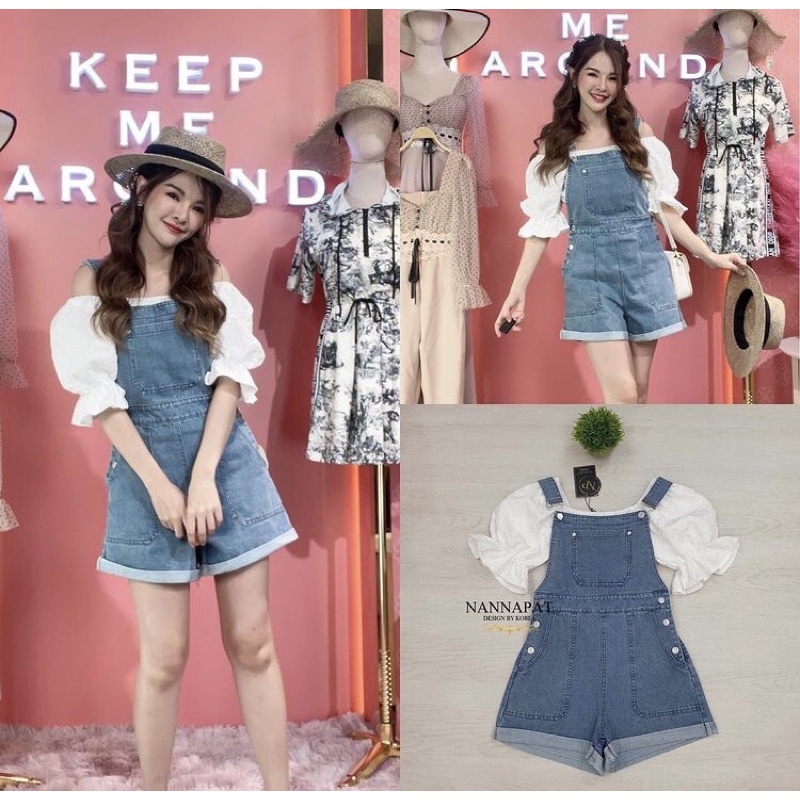 Set 2 ชิ้น น่ารัก เสื้อ +เอี้ยมยีนส์ งานป้าย nannapat