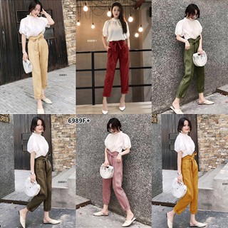 J6989 Set เสื้อแขนตุ๊กตา + กางเกงขายาว ผูกเอว Set doll sleeve + long pants with waist tie