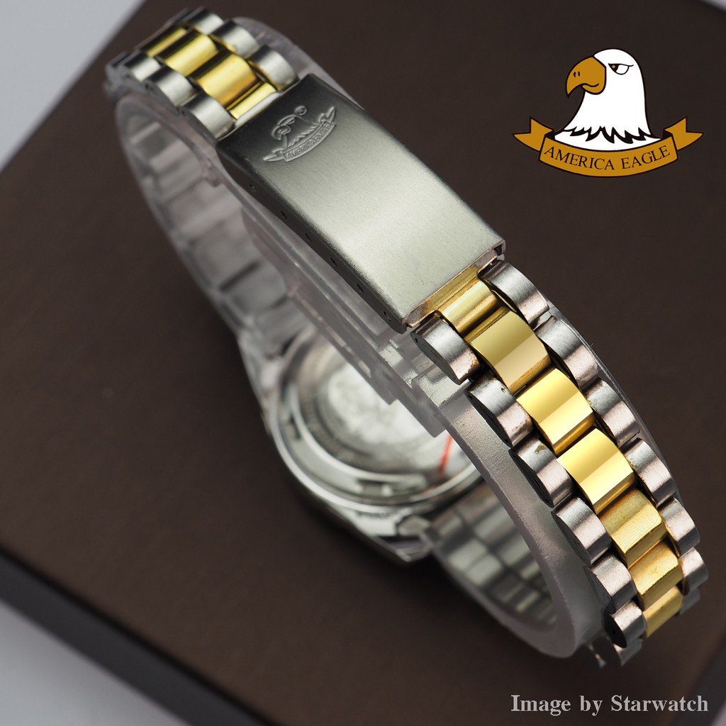 ♞AMERICA EAGLE นาฬิกาข้อมือผู้หญิง สายสแตนเลส รุ่น AE020L -SilverGold/White
