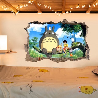 สติกเกอร์ติดผนัง ♢Miyazaki Totoro 3D สเตอริโอปลอมหน้าต่างแอนิเมชั่นสติกเกอร์ห้องพักหอพักตกแต่งภาพวาดการ์ตูนสติ๊กเกอร์แก้