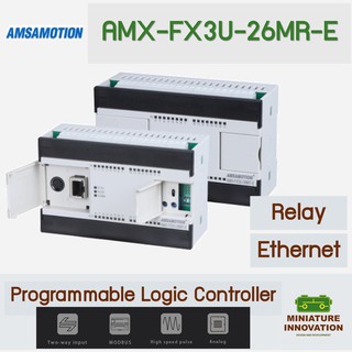 AMSAMOTION PLC 24VDC 26IO Relay Output มี A to D, D to A, RS422, RS485, Ethernet ในตัว (MI-AMX-FX3U-26MR-E)