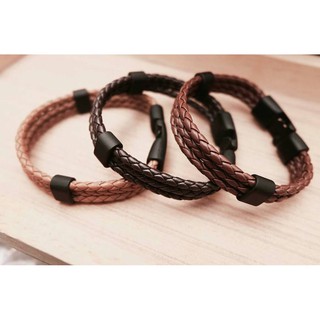 nn_braceletสายรัดข้อมือ RASTACLAT รหัส 033 กำไลข้อมือหนังถักสามเส้นรวบ โทนสีน้ำตาล-ดำ