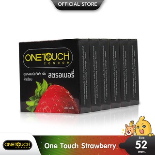 Onetouch Strawberry ถุงยางอนามัย หอมกลิ่นสตรอเบอรี่ ผิวเรียบ ขนาด 52 มม. บรรจุ 6 กล่อง (18 ชิ้น)