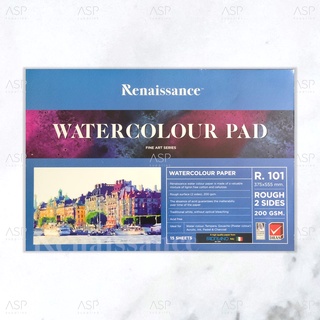 สมุดวาดรูป กระดาษวาดรูป Renaissance Watercolour Pad (R.101) แบบผิวหยาบ ขนาด A2, 15 แผ่นต่อเล่ม (เล่มสีฟ้า)