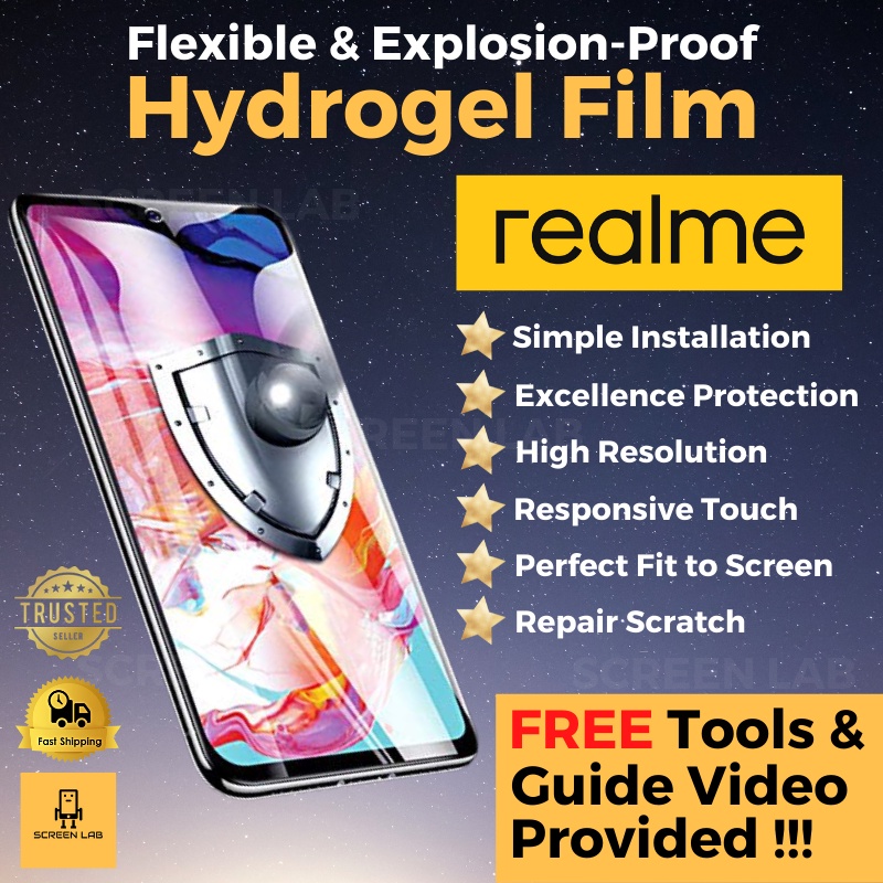 Realme Hydrogel ป้องกันหน้าจอ 6Pro 6i 5 5Pro 5i 3 3Pro Q35G Q3Pro5G Q3i Q2 Q2Pro Q ยืดหยุ่นและป้องกั