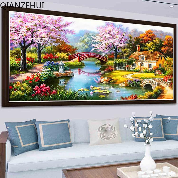 Diy ด้ายฝ้าย 11CT พิมพ์ Dream Home ภาพวาดภูมิทัศน์ขนาดใหญ่ชุดปักครอสติสเย็บปักถักร้อย