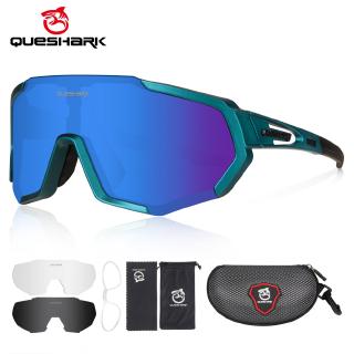 Queshark ใหม่แว่นตากันแดดสําหรับผู้ชายผู้หญิงเลนส์ polarized เหมาะกับการเล่นกีฬาพร้อม 3 inter เปลี่ยนเลนส์