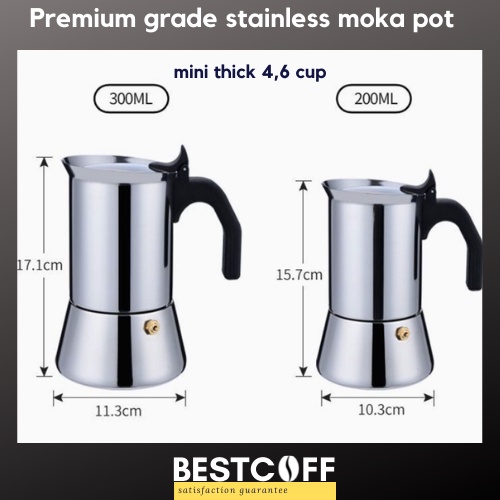 BESTCOFF หม้อต้มเอสเปรสโซ่ สเตนเลส เกรดพรีเมี่ยม ปลอดภัย ไม่เป็นสนิม Stainless moka pot - รูปที่ 4