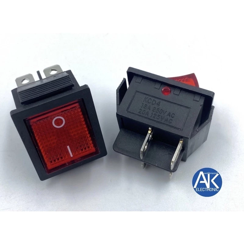 สวิตช์ สวิทช์ กระดก เปิด ปิด ไฟบ้าน 220VAC มีไฟ สีแดง 4 ขา 16A/250V 20A/125V (ON/OFF) SW