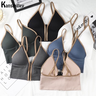 Kansmilley ชุดชั้นใน สปอร์ตบรา มีซิปด้านหน้า ด้านหลัง พร้อมแผ่นรอง สําหรับผู้หญิง