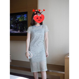 เดรสยาว ผ้ายืดแขนสั้น เขียวน้ำทะเล