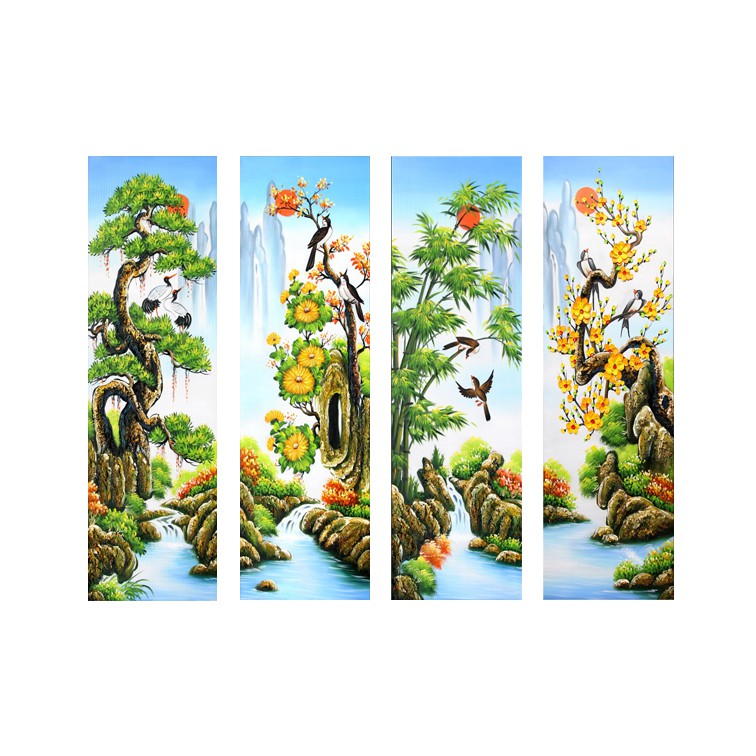 SA Four ภาพวาดผนังล้ําค่า HD Tung Cuc Truc Mai TCTM ขนาด 30 x 80 ซม. พร้อมเลื่อม