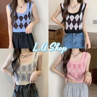 L.A Shop​-​พร้อมส่ง  เสื้อกล้ามไหมพรม ลายตารางหมากรุกน่ารักสีพาสเทลคื้วเกาหลี  "H310"