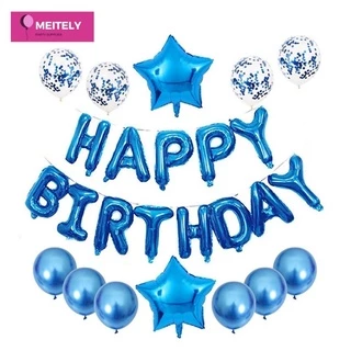 🔥ส่งด่วน🔥 ชุดลูกโป่งวันเกิดสุดคุ้ม! ลูกโป่งมุก ลูกโป่งกลิตเตอร์ happy birthday balloon set 16 นิ้ว (มีริบบิ้น) พร้อมส่ง