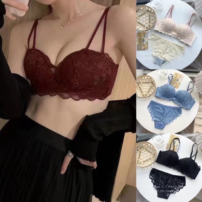 LTT09ชุดชั้นในไร้โครง(ถอดสายได้)กางเกงกับเสื้อในขายแยกชิ้น มีลายดอกสวยงามน่ารัก มีฟองดันทรงในตัว