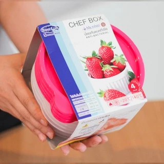 Super Lock รุ่น 6062 กล่องใส่อาหาร Chef Box ทรงกลม 600 มล. แพ็ก 4 กล่อง ปราศจากสารก่อมะเร็ง สีฟ้า , ชมพู , เขียว