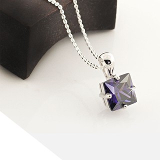 จี้เงิน 925 ประดับพลอย CZ AMETHYST  สีเหลี่ยม OKPE001-CZAM