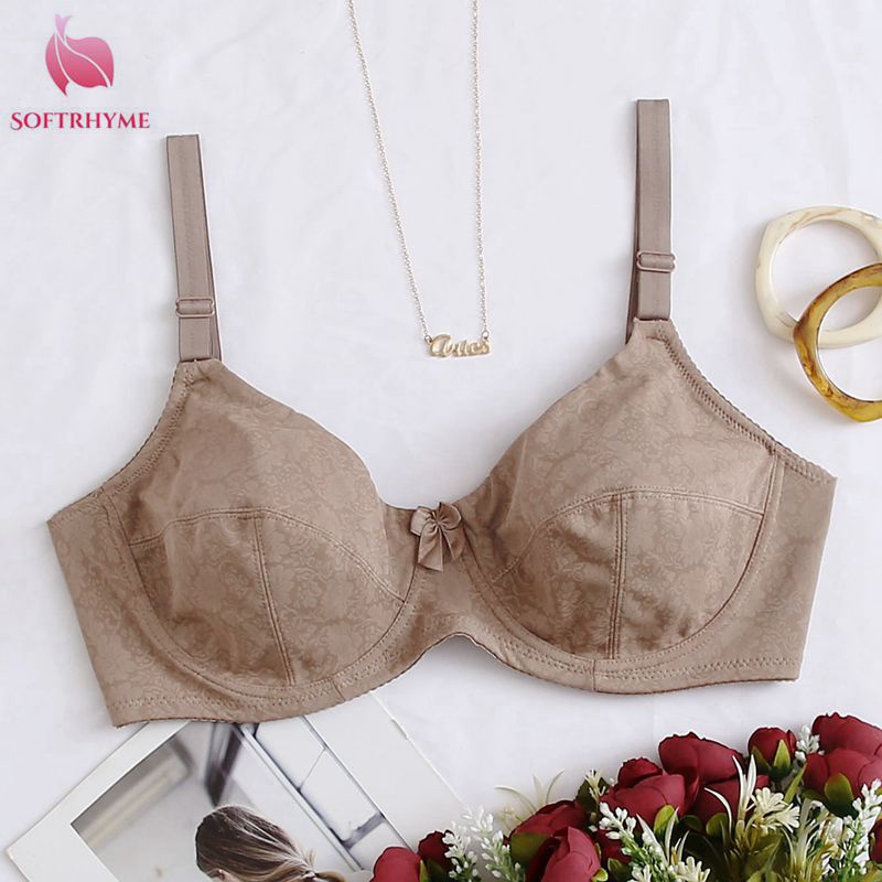 Softrhyme ผู้หญิง Plus ขนาด Bra Ultra Thin Unpaded Deep V Minimizer Bra Comfy E ถ้วย 38E 40E 42E 44E