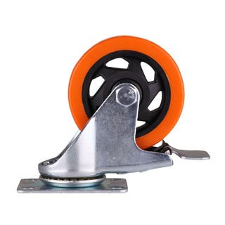 SWIVEL CASTER WHEEL 4" WITH BRAKE FITT 749100 POLYURETHANE ORANGE ลูกล้อ POLYURETHANE ORANGE FITT แป้นมีเบรค 4 นิ้ว 7491