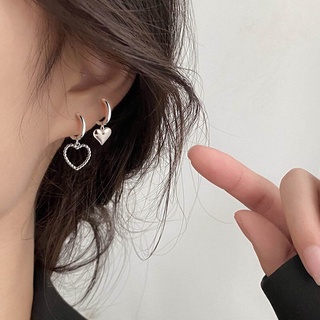 Fashion Silver Color Hoop Earring Asymmetry Heart Charm Studs Earrings for Women Girls Charm Party Jewelry Accessories