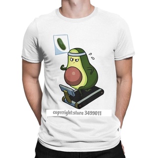 เสื้อยืดคอกลม▲ผู้ชาย &amp; Avo-Cardio วันจันทร์ Avocado Tops T เสื้ออารมณ์ขันมังสวิรัติตลก Guacamole การ์ตูนอาหารผ้าฝ้าย Tee