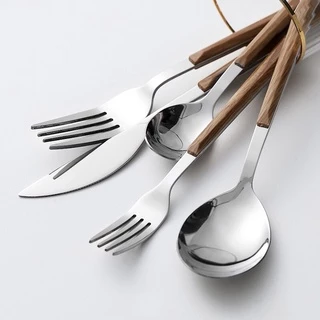 [พร้อมส่ง]🍴ช้อน ส้อม มีด ตะเกียบ ลายไม้ สวยดูดี มินิมอลสุดๆ