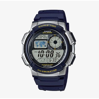 Casio นาฬิกาข้อมือผู้ชาย Casio Standard World Time Map Blue รุ่น AE-1000W-2AVDF