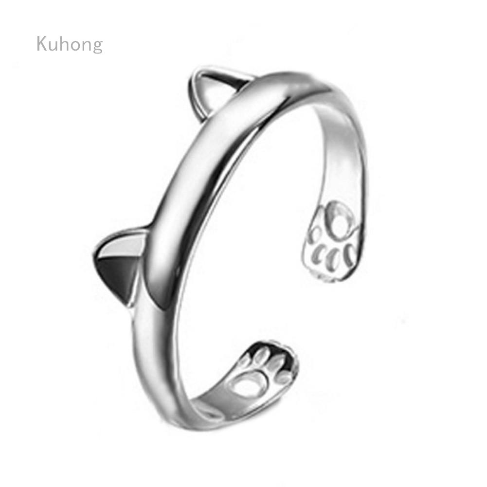 1Pcs Midi Finger Boho Silver Plated Kitty Cat Ear Ring Tiny Bear Ear Open