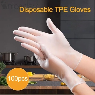 #NICEDAY-100Pcs Clear Vinyl TPE Gloves Latex Free Disposable Gloves Household Handling Food Kitchen Anti-Rip