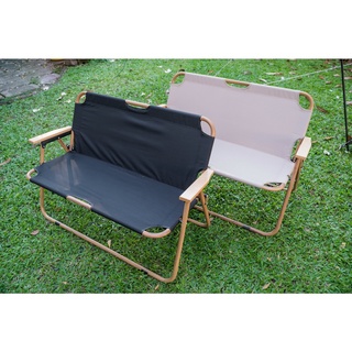 Double Chairs เก้าอี้คู่พับอลูมิเนียมลายไม้ รับน้ำหนักได้ถึง250kg มี 2 สี