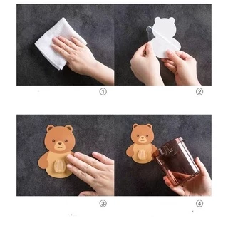 ที่วางแปรงสีฟัน หมีน้อย ที่วางยาสีฟัน ชั้นวางของในห้องน้ำติดผนัง กล่องเก็บอุปกรณ์อาบน้ำ ลายหมีน้อยน่ารัก