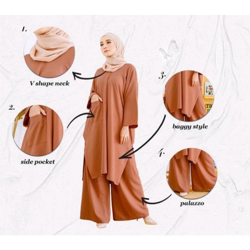 MULAN BASIC VIRAL MUSLIMAH SUIT SET/LOSE BLOUSE/PALAZZO SUIT PLUS SIZE/BLOUSE BERPOCKET