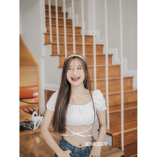 🔅Cofe’ crop 🔅  เสื้อครอป เกาะอก แขนตุ๊กตา สายพันรอบเอว ชิคๆ ครอป ปาดไหล่ เสื้อปาดไหล่ เสื้อเปิดไหล่ เสื้อจั้มเอว
