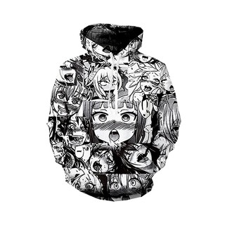 ผู้ชายผู้หญิง 3D พิมพ์ Hoodie Pullover Ahegao Hentai ญี่ปุ่น Anime เสื้อ