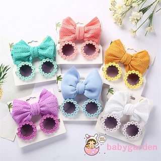 Babygarden- แว่นกันแดดเด็กผู้หญิง + ชุดที่คาดผม, ดอกทานตะวัน ตกแต่ง ป้องกันรังสียูวี แว่นกันแดด จับคู่ ยืดหยุ่น กลวง โบว์ ที่คาดผม เสื้อผ้า อุปกรณ์เสริม