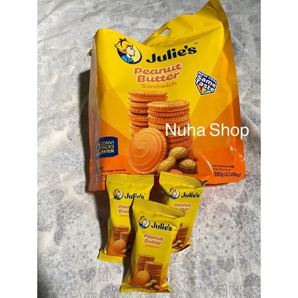 จูลี่ บิสกิตเนยถั่ว คุกกี้สอดไส้เนยถั่ว Julie's Peanut Butter Biscuit ห่อใหญ่ โฉมใหม่