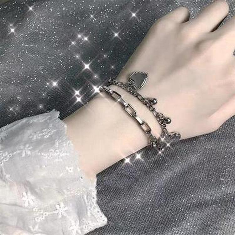 สร้อยข้อมือเส้นคู่ ประดับจี้เรโทรฮิปฮอป แฟชั่นสไตล์เกาหลี